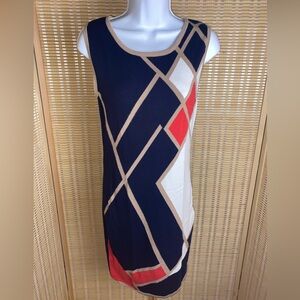 🔶Carmen Marc Valvo Sleeveless Geometric Color Block Knit Dress Size Small